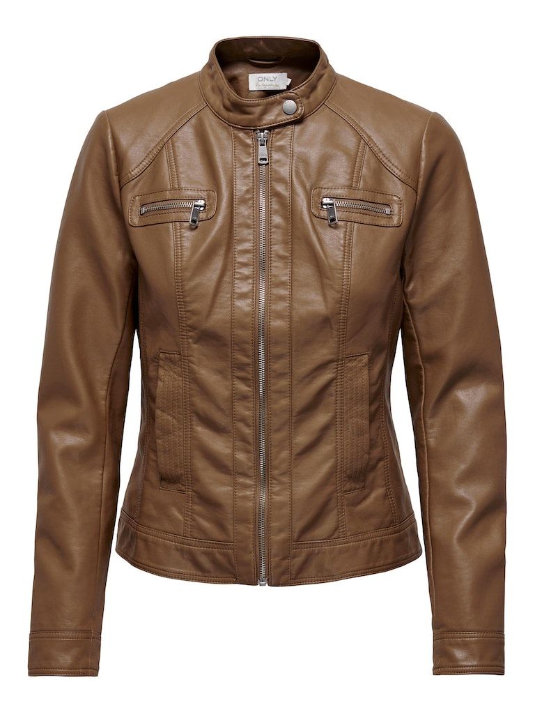 Onlbandit Faux Leather Biker Otw Noos Cognac - dvjeans