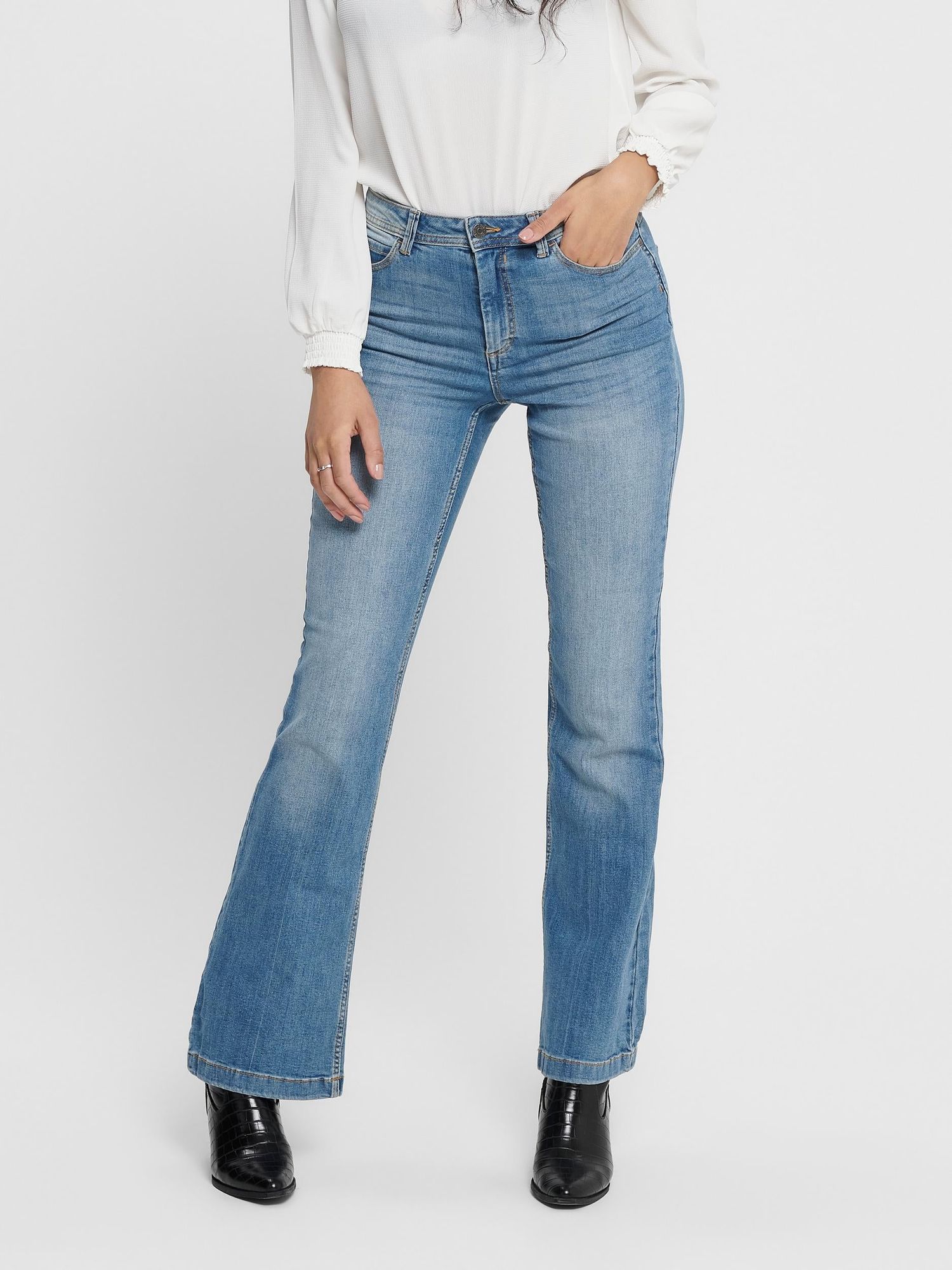 Jdyflora Flared High Mb Noos Dnm Medium Blue Denim - dvjeans