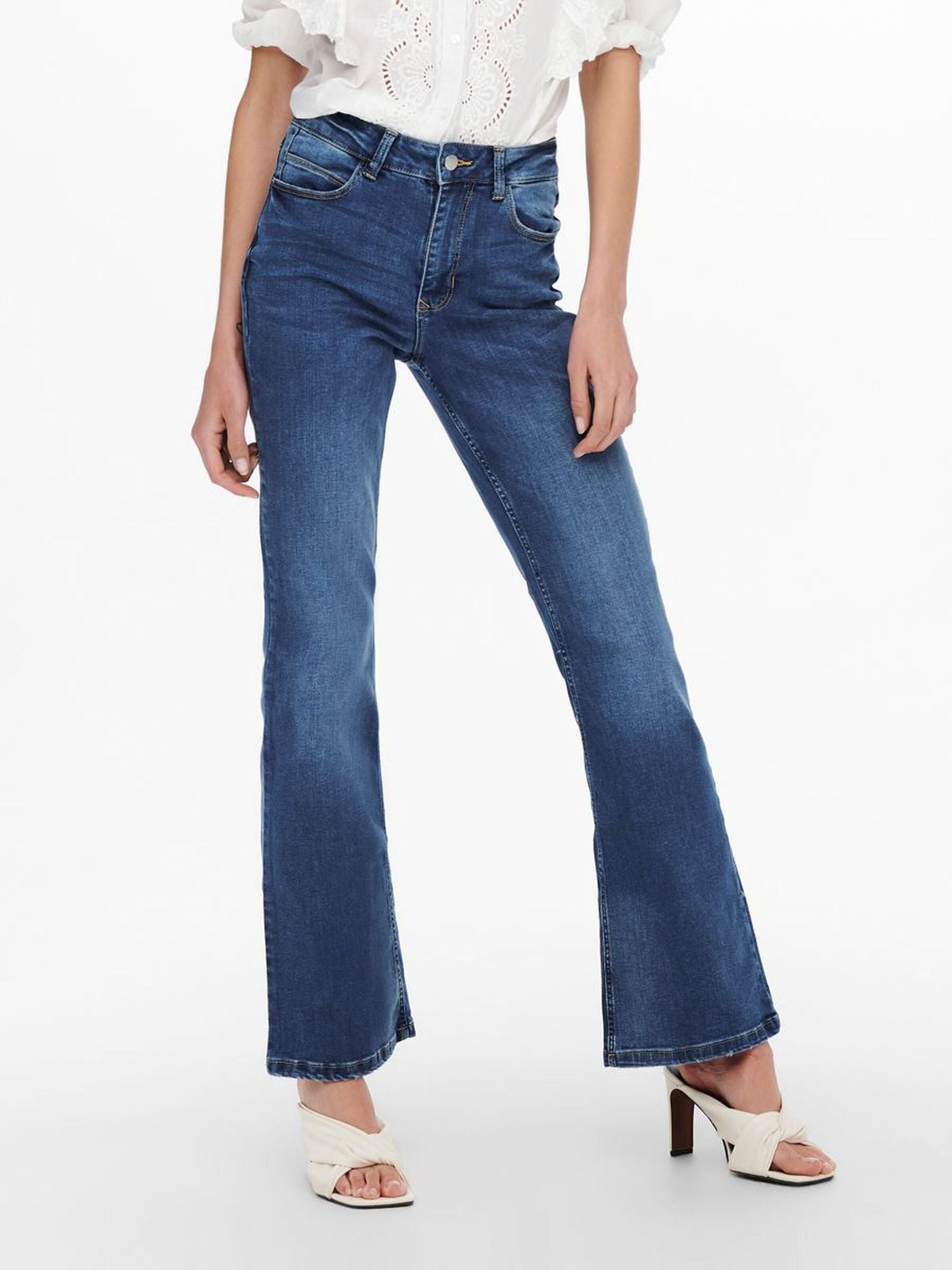Jdynwflora Neela Hw Flr Mb01 Dnm Noos Medium Blue Denim - dvjeans