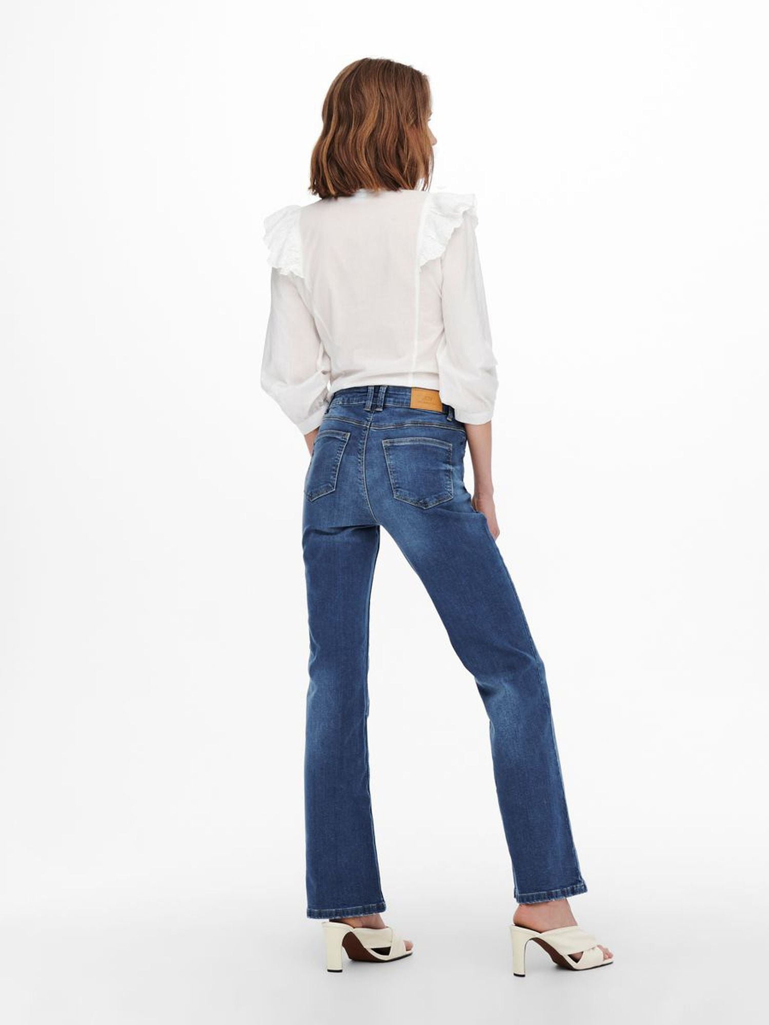 Jdynwflora Neela Hw Flr Mb01 Dnm Noos Medium Blue Denim - dvjeans