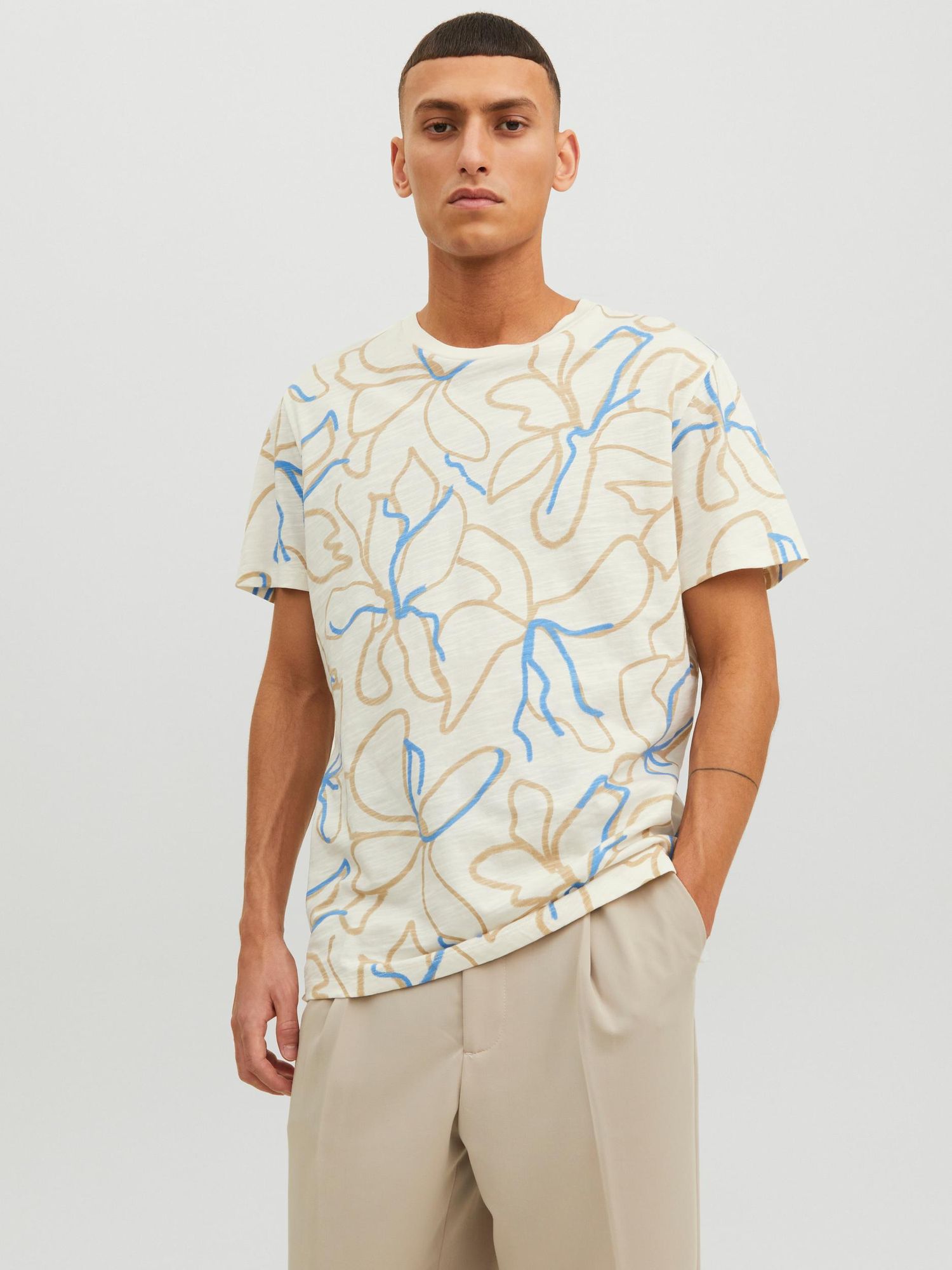 Jprblatropic Aop Ss Tee Crew Neck  Marina - dvjeans