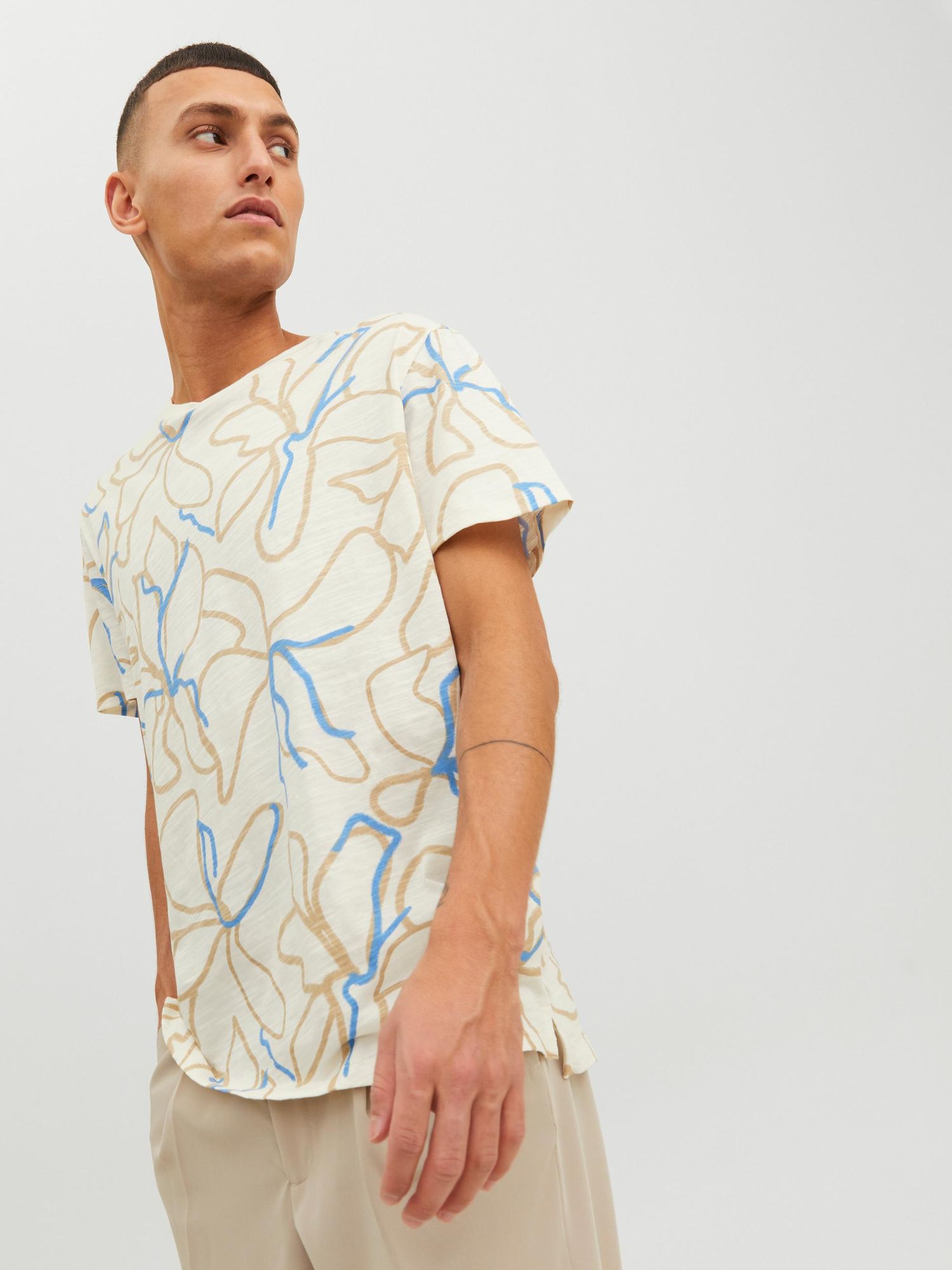 Jprblatropic Aop Ss Tee Crew Neck  Marina - dvjeans